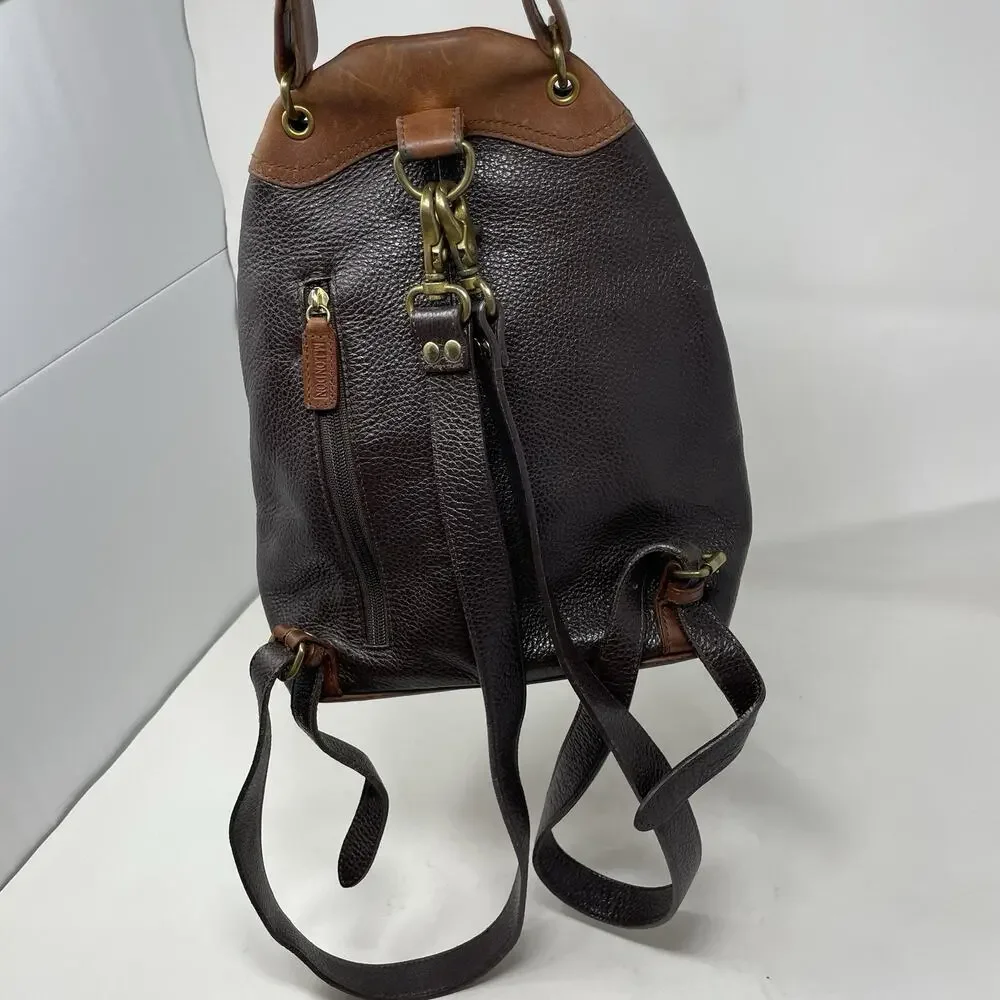 Vtg M. London New York Leathercraft Leather Backpack Purse 2 Tone Brown Distress